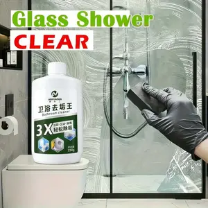 3x Strong Cleaning Gel with Sponge and Gloves, Universal Bathroom Cleaner, Water Stain Remover, Fresh Scent, for Shower Door, Tiles, Faucets