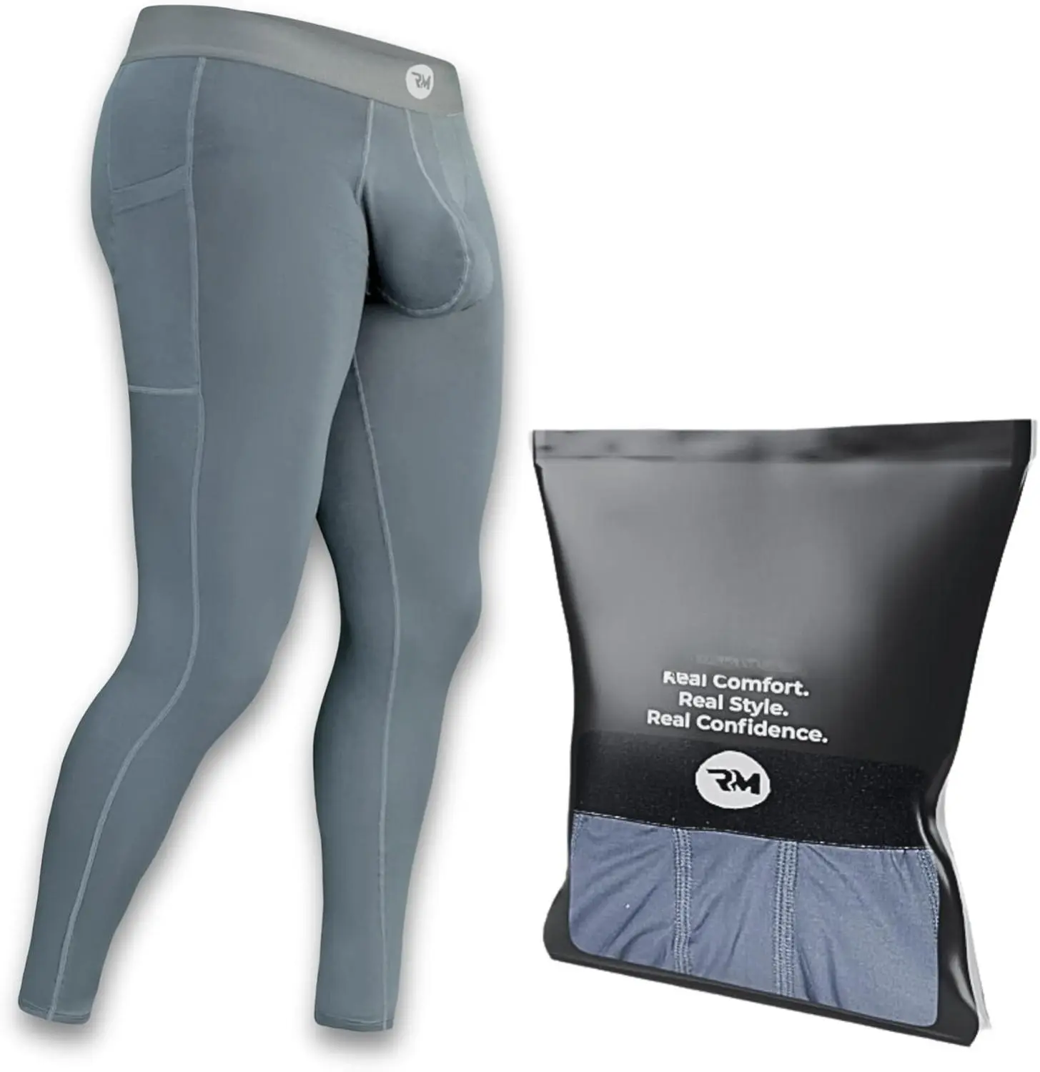 Real Men ABCD Pouch Compression Pants - 1, 2 & 3 Pack, Mens Leggings, Yoga Pants, Tights, Base Layer Men Cold Weather, Superior Support Technology, Soft Nylon/Spandex Material
