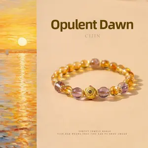 [Golden Wealth Return] crystal bracelet, yellow citrine amethyst super seven, unisex, daily wear birthday gift, natural stone gold accent, wealth prosperity symbol
