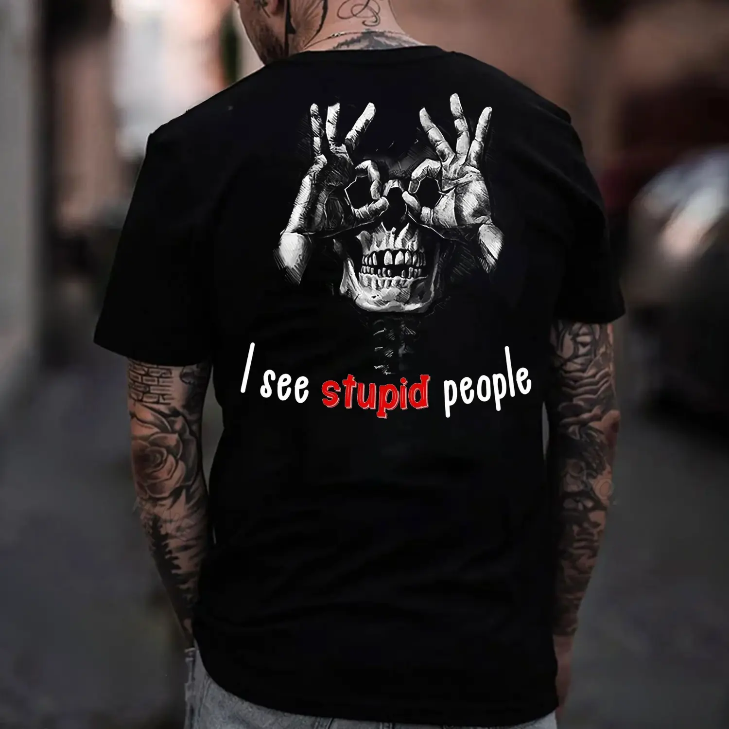 Men's Cotton Tshirt - Alternative Style Dark Humor Skull Print, Short-Sleeve Classic Fit Streetwear for Valentine's Day