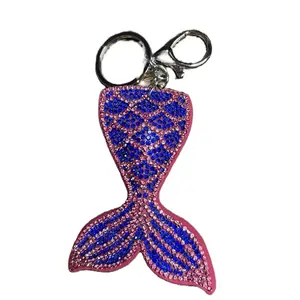 Mermaid Tail Bag Charm or Keychain with Sparkling Blue and Pink Rhinestones for Fashion Accessories