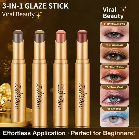 5PCS 3-Color Eyeshadow Stick Gradient, Cream Eyeshadow, Shimmer Eye Makeup Stick, Blendable & Buildable, Portable Eye Makeup for Women