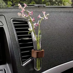 1pc Black Walnut Wood Car Vent Flower Holder Decorative Vase Creative Scented Bottle for Holiday Gifts, Without Battery