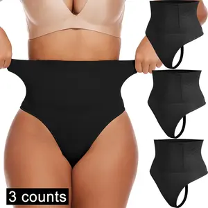 3 Pack Women's Solid Plain High Waist  Shapewear Thong Panties, Tummy Control Butt Lifting Shaper, Tummy Tuck Shapewear, Ladies Shapewear Bottoms For All Seasons Womenswear Underwear Comfort Minimalist