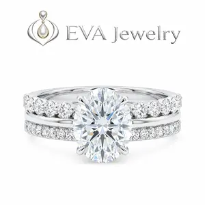 [EVA Jewelry] Triple Band Oval 925 Sterling Silver Synthetic Moissanite Ring
