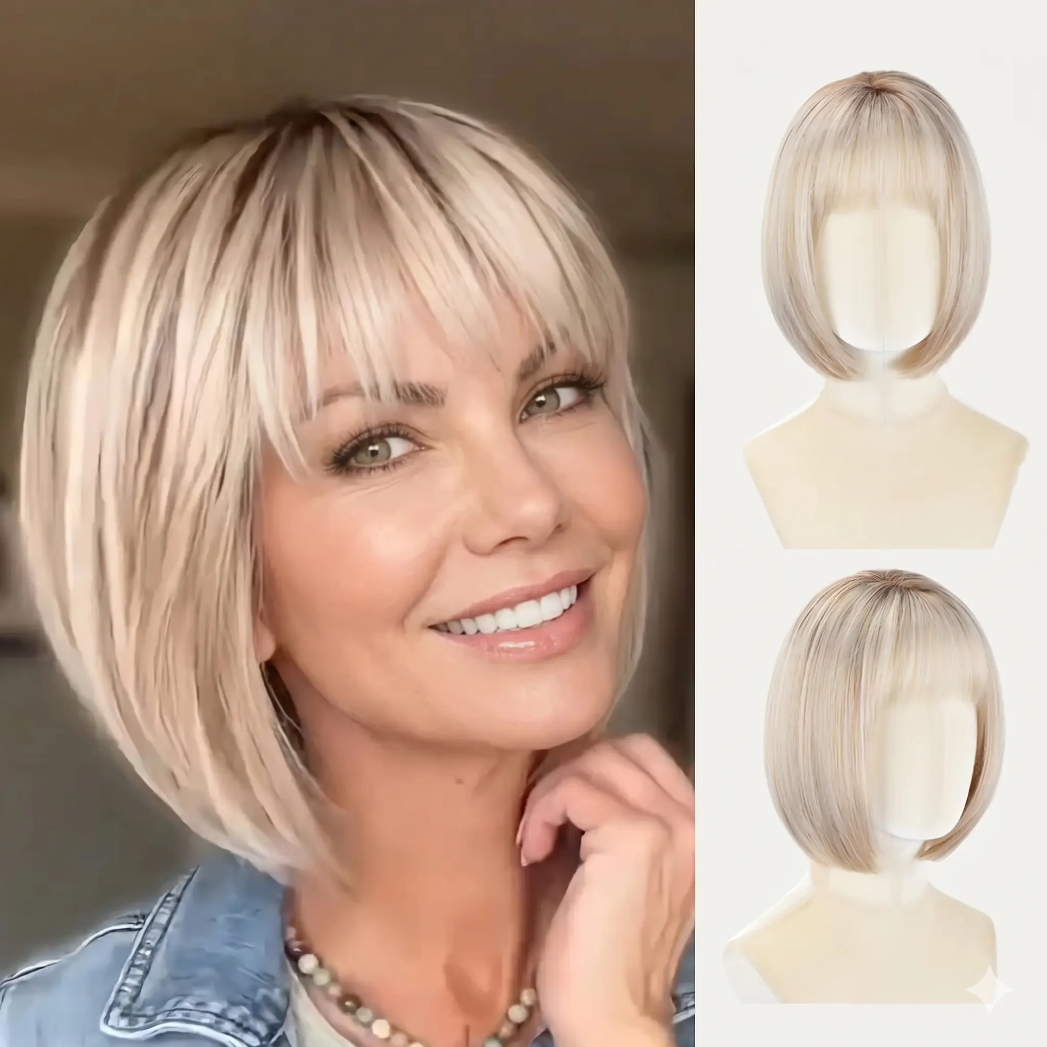 Perla—Wigyy Platinum Blonde Bob Elegant Wig with Bang