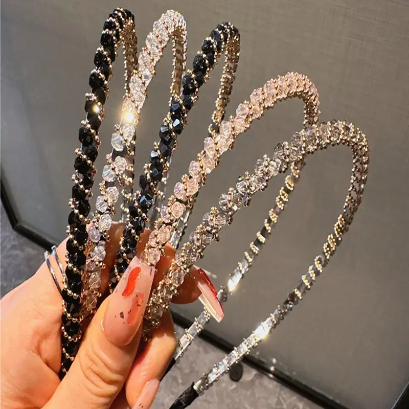 Women's Elegant Rhinestone Decor Glittering Headband, 5-Piece Set Exquisite Trendy Hair Hoops, Fashionable All-match Hair Accessories for Women & Girls, Bling Hair Headband, Headbands Women