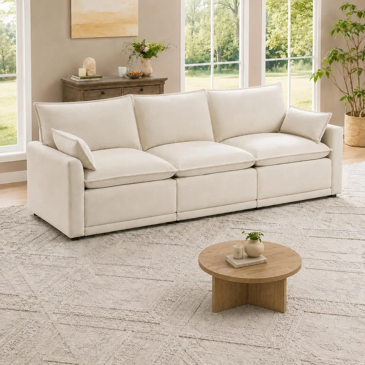 Modular Sectional Sofa with Removable Cushion Cover-Beige1 | Cloud-like 7-Layer Cushion Structure Deep Seat Cloud Couch for Living Room, Apartment Party