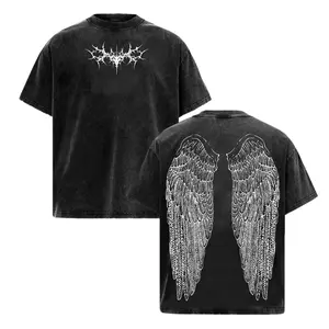 Y2K Gothic Wing Hoodie Dark Oversized Vintage Washed Wing Graphic T Shirt Grunge Streetwear Anime Fashion Cyber Aesthetic Fairy Grunge Pump Cover Heavyweight Cotton Retro Boxy Tee Harajuku Style Urban Hip Hop Top Unisex Alt Clothing Gift