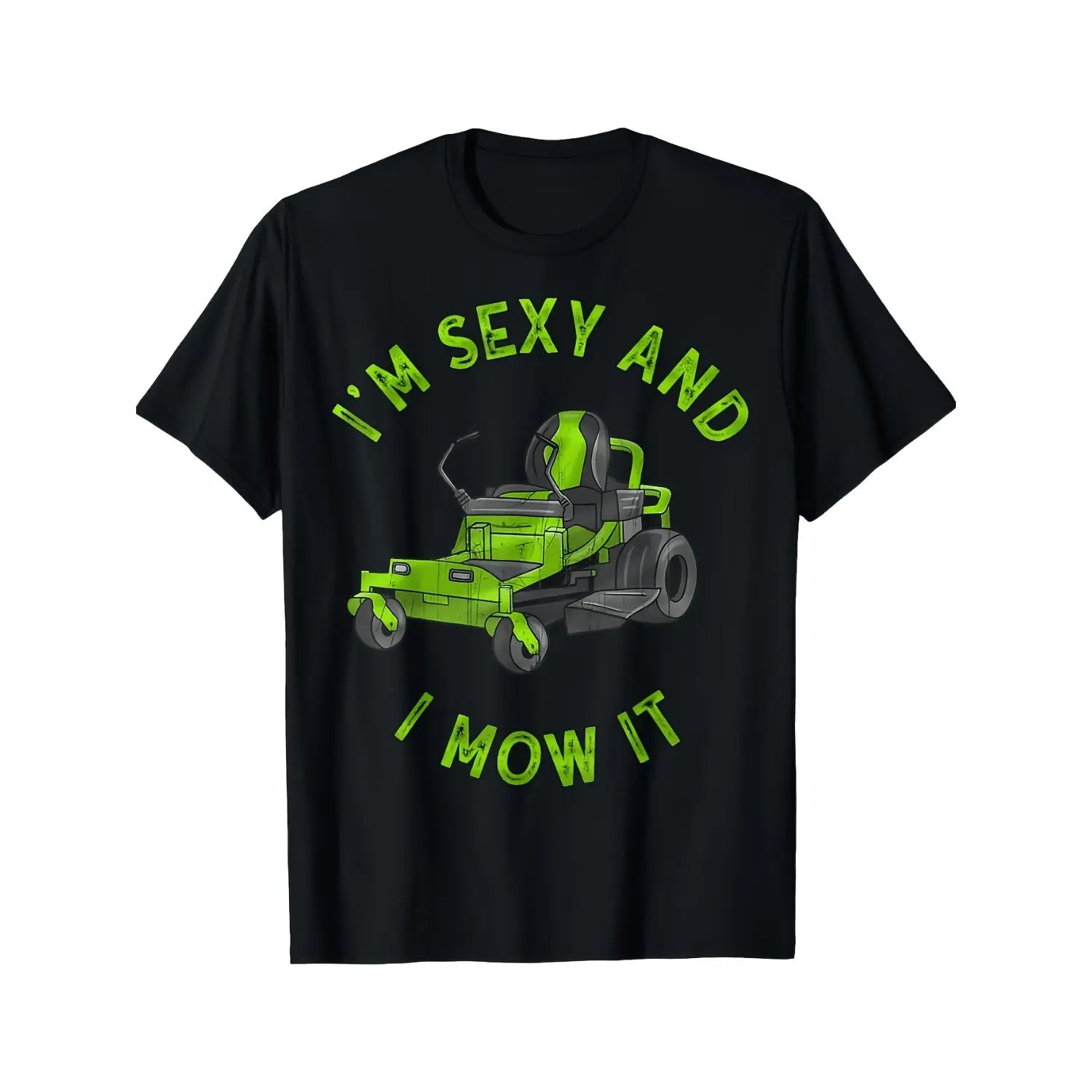 Mens Humorous I'M Sexy And I Mow It Cotton T-shirt Featuring Lawn Mower Graphic Heavy-Duty Polyester Retro Black Tee with Neon Green Print All-Season Casual Gardening Lawn Care Outdoor Summer Short-Sleeved 180G