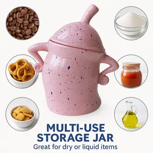 Canister with Attitude, Creative Forked Waist Jars with Lids, Retro Spotted Cup Food Cans Kitchen Storage Jars Airtight Canister for Tea Pot Desktop Cup Ornament