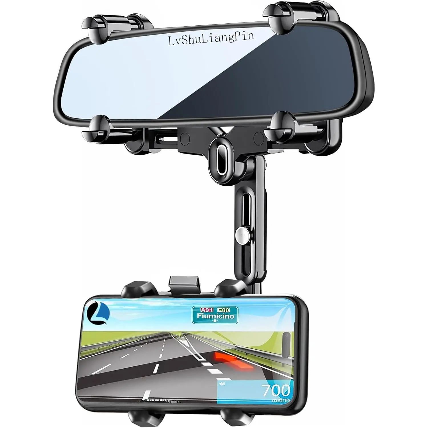 Universal Car Phone Holder for Adults & Car Drivers, Rearview Mirror Mount with 360° Rotating Design, Adjustable Arm, Upgraded 4-Corner Fixed Anti-Shake Multifunctional Accessory for All Smartphones & Driving Use