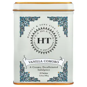 Harney & Sons HT Tea Blends, Vanilla Comoro, Decaffeinated, 20 Tea Sachets, 1.4 oz (40 g)