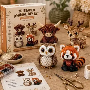 3D Beaded Animal DIY Craft Kit, 3 Themes Available, 4 Piece Set Per Theme, Beginner Friendly Beading Project, Fun Relaxing Stress Relief Hobby, Handmade Desk Decor, Perfect Gift for Adults Teens