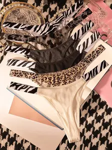 DSANSAJ 6pcs Women's Low-Rise Panties Women's T Pants Zebra Print Leopard Print Womens Underwear Comfortable Breathable Sweat Absorption Women's Underwear & Panties Sports Stretch Women's Briefs Solid Color Black White Red Yellow Grey Women's Panties, Cut