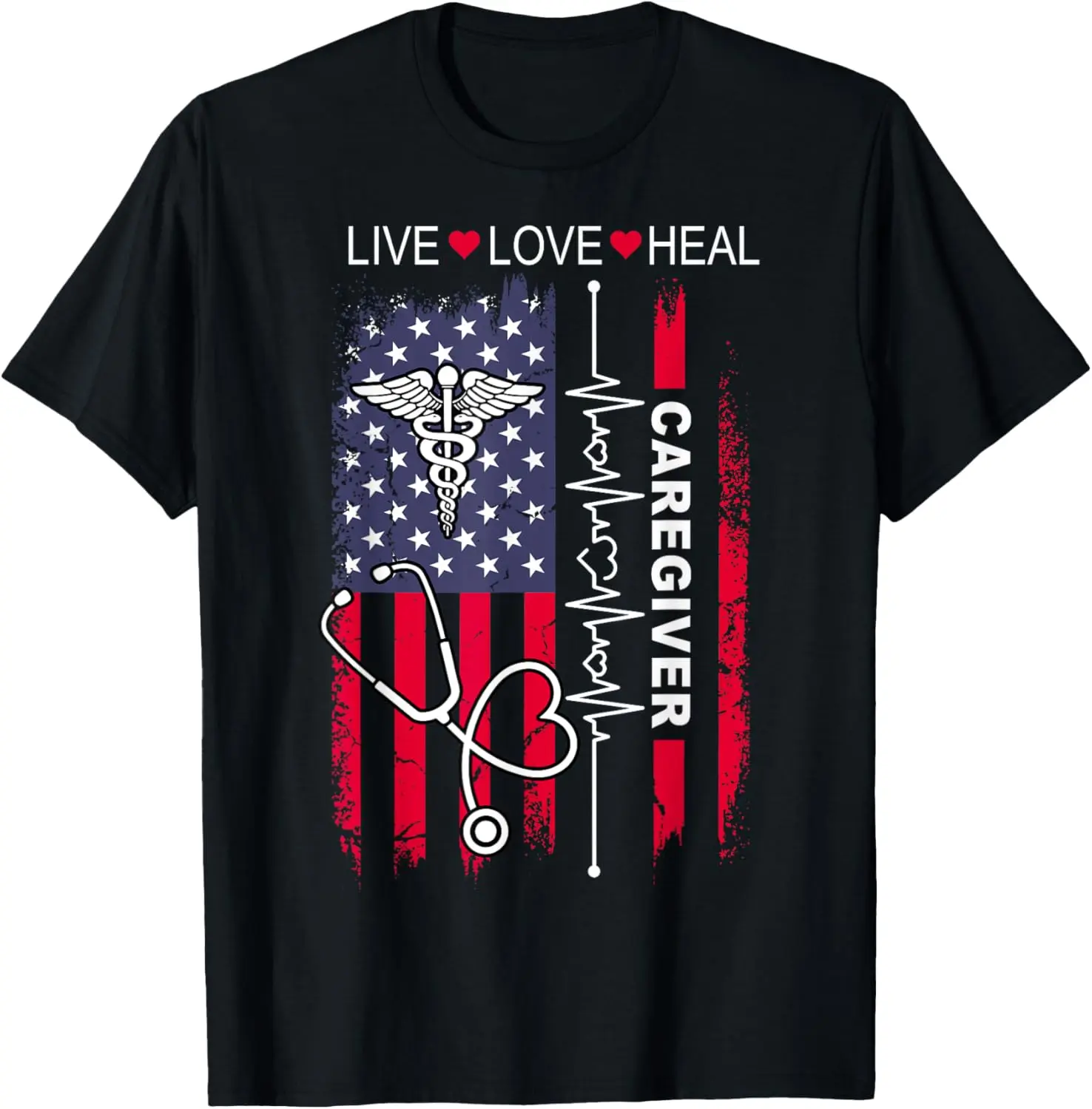 100% Cotton Caregiver Shirt For Men Women USA American Flag Caregiver T-Shirt