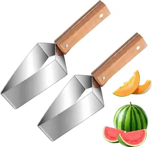 Triangle Watermelon Cutter,Stainless Steel Watermelon Slicer with Wooden Handle,Multifunction Watermelon Cutter Slicer Tool,Summer Fruit Quickly Cutting Gadget for Cutting Watermelon, Cantaloupe, Apple