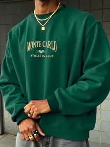 Men Letter Embroidery Sweatshirt, Fall, Long Sleeve Top