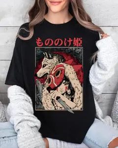 Vintage Mononoke San & Moro T-Shirt Hoodie Sweatshirt, Mononoke Hime Shirt, Anime Lover Shirt, Japanese Anime Tees, Mononoke San Anime T-shirt, Cute Anime Shirt