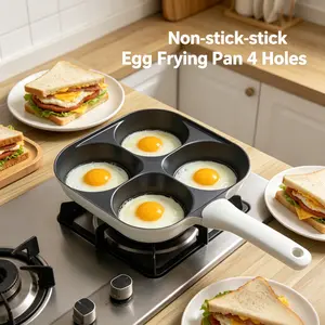 4-Hole Nonstick Cookware Frying Pan, Multifunctional Handle, Quick-Cooking for Pancakes & Burgers, Home Kitchen Breakfast Pan
