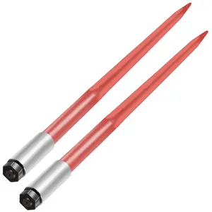 VEVOR Pair Hay Spear 43" Bale Spear 3000 lbs Capacity,  Bale Spike Quick Attach Square Hay Bale Spears 1 3/4", Red Coated Bale Forks, Bale Hay Spike with Hex Nut & Sleeve for Buckets Tractors Loaders