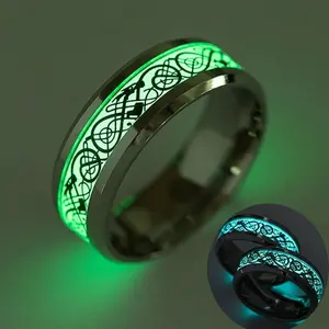 2025 Jewelry Design Luminous Dragon Rings Black Fashion Man Minimalist Stainless Steel Glowing Couple In The Dark Jewelry Domineering
