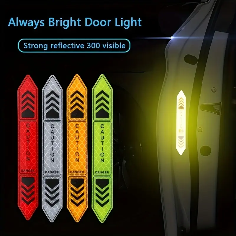 4-piece set of luminous reflective stickers, car door opening warning stickers, car door decorative stickers, car body reflective patches, Car Accessories