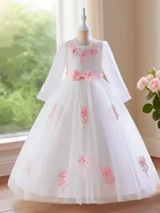 Flower Kids Dress For Girls Tulle Long Princess Dresses Girls Kids Ball Gown Puffy Dress Birthday Kids Party Dress Long Gown Princess Seraphina Dress