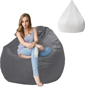 Stuffed Animal Storage Bean Bag Chair Cover (No Filler)-Washable Deluxe Velvet Super Soft Fur Bean Bag Chair Cover for Organizing Plush Toys or Textiles, Sack Bean Bag for Adults, Teens