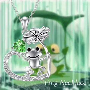 Cute Frog & Heart-Shaped for Lotus Leaf Necklace with Artificial Crystal - Zinc Alloy, Perfect Gift for Women and Girls