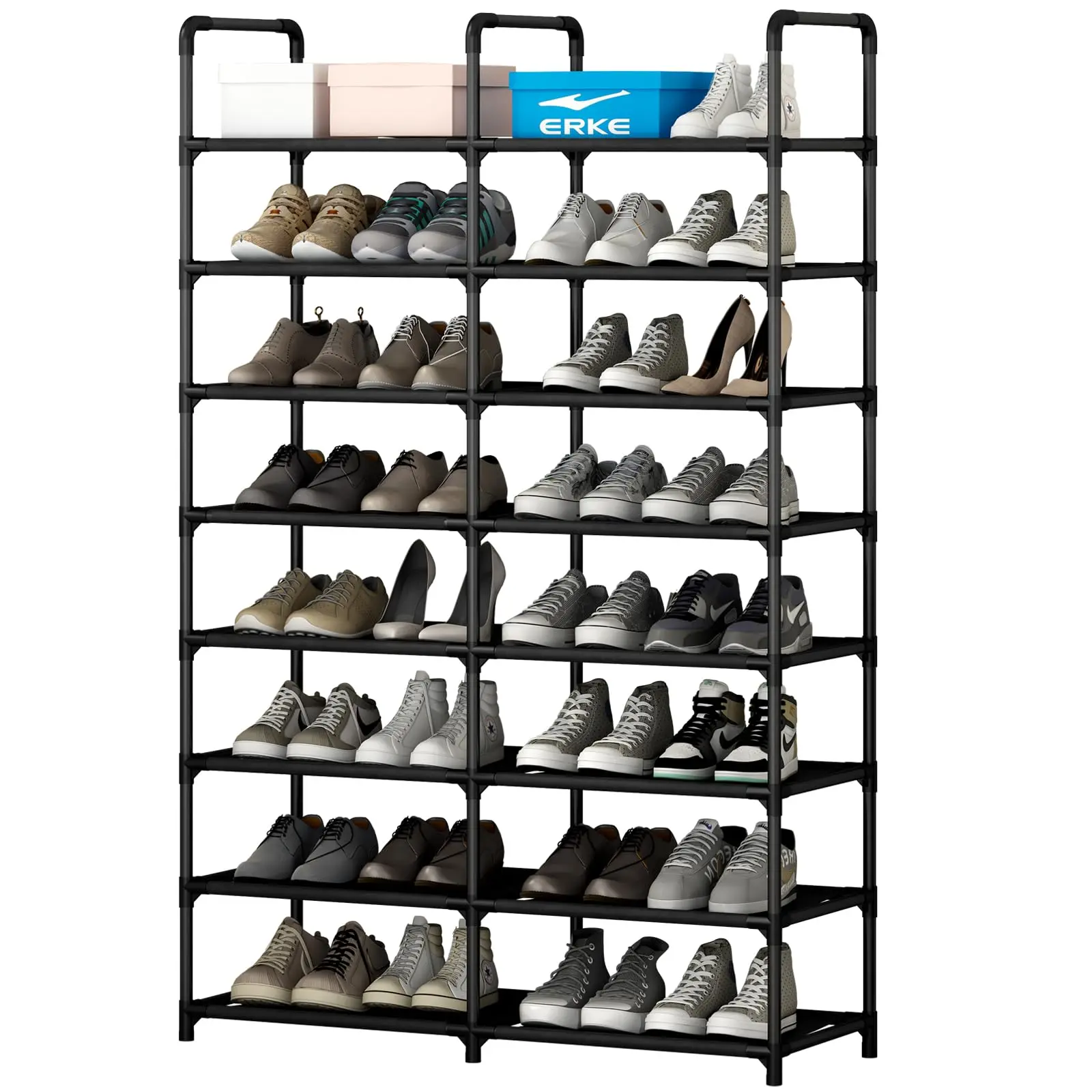 8 Tier Tall Shoe Rack Organizer Non-Woven Fabric Sturdy Storage Shelf for Bedroom Entryway Multilayer Display Dustproof Stackable Waterproof Plastic Shoes Rack