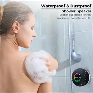 Mini Bluetooth shower speaker with LED light and suction cup, portable IPX4 waterproof hands-free speaker, rechargeable Micro USB wireless stereo, suitable for beaches, homes, 2025 new portable