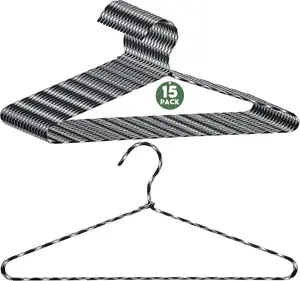 15 Pcs Fabric Wrapped Metal Hangers Covered Wire Hanger Metal Coat Hangers Non Slip for Clothes Closet Clothing Suit Shirt Pant (Black and White,Chevron Style)