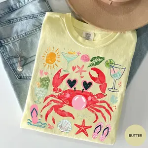 Comfort Colors Crab Blowing Bubble T-shirt, Coastal Nautical Shirt Summer Trending Gift For Her, Cotton Fabric - SoftHype Apparel
