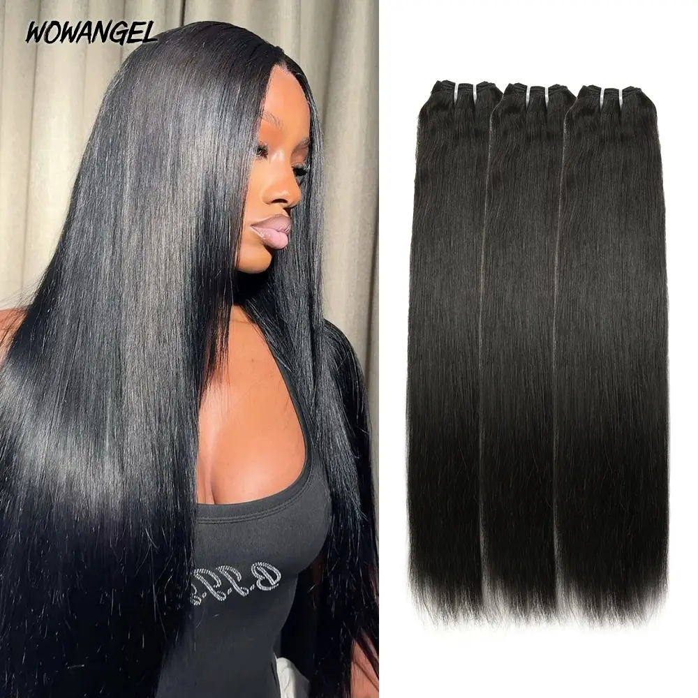 Wowangel Hair Bundles Straight Quick Weave Human Hair Extensions For Sew in Body Wave 18 20 22 inch 3 Bundles Burmese Curly 1 Bundle Real Virgin Human Hair Extensions Quick Weave Double Weft Hair Tracks For Black Women Natural Black Color