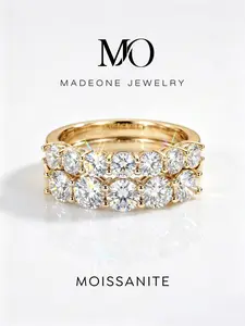 1 Pc Sparkle Five Star Stone Row Copper Ring with 0.3ct Synthetic Moissanite for Women Party Fine Jewelry