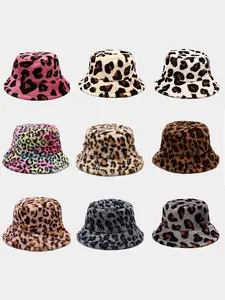 Women's Leopard Print Fleece Lined Bucket Hat, Fall Winter Warm Windproof Beanie, Casual Fashion Accessory for Ladies