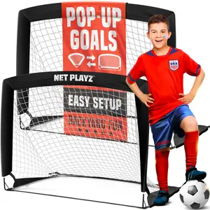 NET PLAYZ Set of 2 4ftx3ft Easy Fold-Up Portable Training Soccer Goal, Portable Pop-Up Soccer Net, Soccer Goals for Backyard