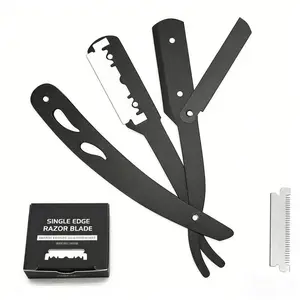 Straight Edge Razor Kit for Men, Professional Black Barber Razor with 100 Premium Single Edge Stainless Steel Blades