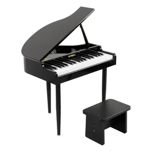 STRICH 37 Keys Kids Piano Keyboard Set, Mini Grand Digital Piano for Kids With Stand Chair, Wood Piano for 3+ Girls and Boys, Classic Black, SEK-60