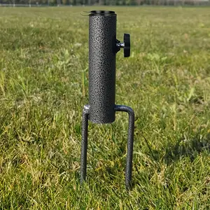 Heavy Duty Metal Outdoor Umbrella Pole with Ground Plug | Height adjustable, sturdy base and stable rounded top, perfect for fishing, camping, beach, garden, patio, durable black umbrella canopy support in all weather conditions, easy to install
