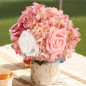 4Pcs Large Vintage Dried Hydrangea Silk Artificial Flowers Fake Wedding Decorations for Ceremony Centerpieces Flower Craft Floral Arrangement