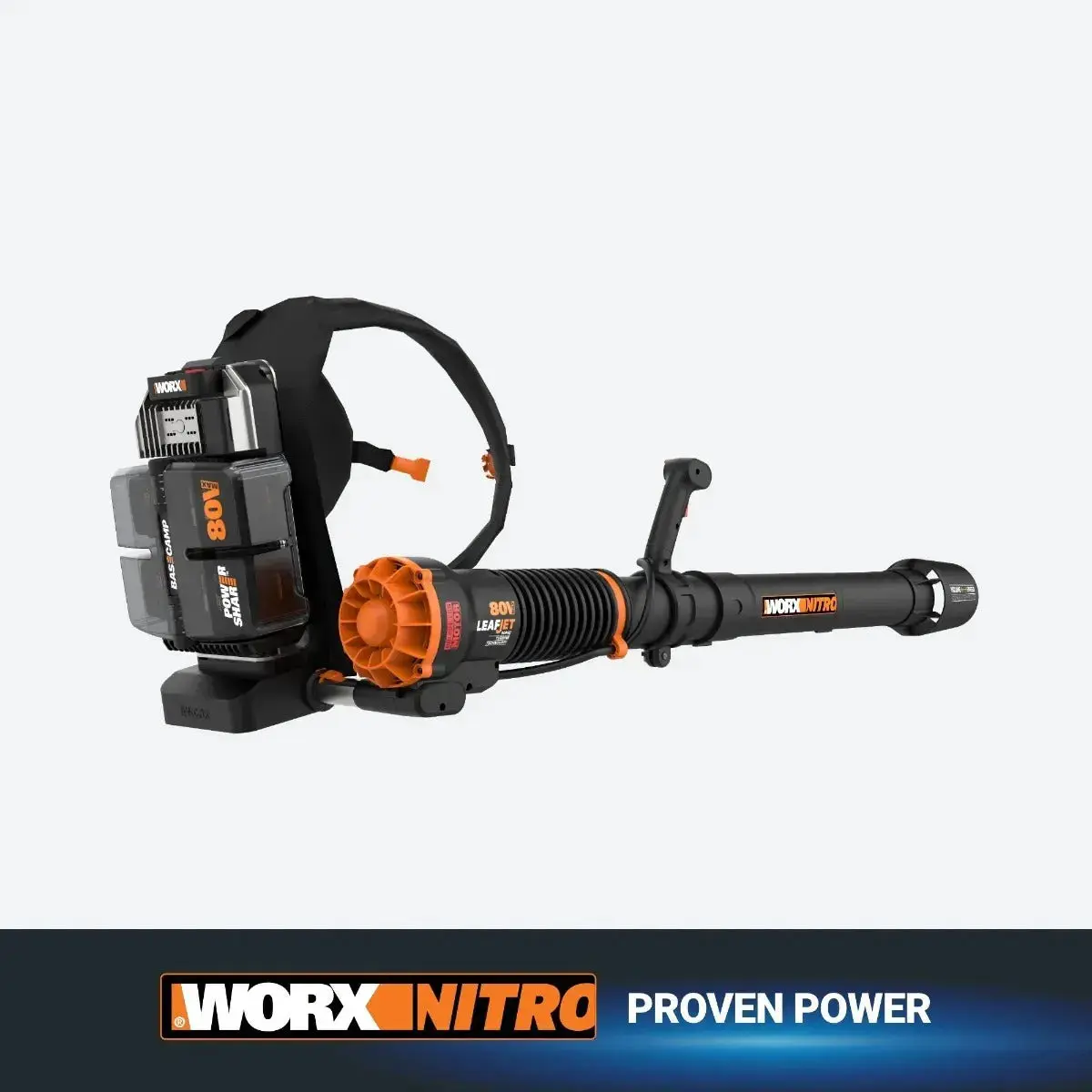 WORX Nitro 80V Backpack Leaf Blower (Model WG572) - 800 CFM Air Flow, Turbo Mode, Padded Strap, Brushless Motor, 20V 5.0Ah Batteries, Charging Cable, 4-Port Charger, 23.6 lbs, Quiet Operation, Debris Clearing