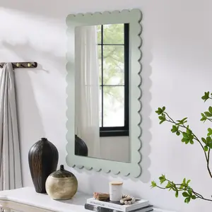 Emmeline Scalloped Rectangle Wall Mirror in Sage