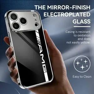 M-Mercedes-BenzS Sports car logo simple luxury fashion Phone Case For iPhone 17 16 15 14 13 12 Pro Max Plus Electroplated Metal Bumper Case Slim Tempered Glass Back Shockproof Anti-Scratch Luxury Case Fashion Durable Stylish