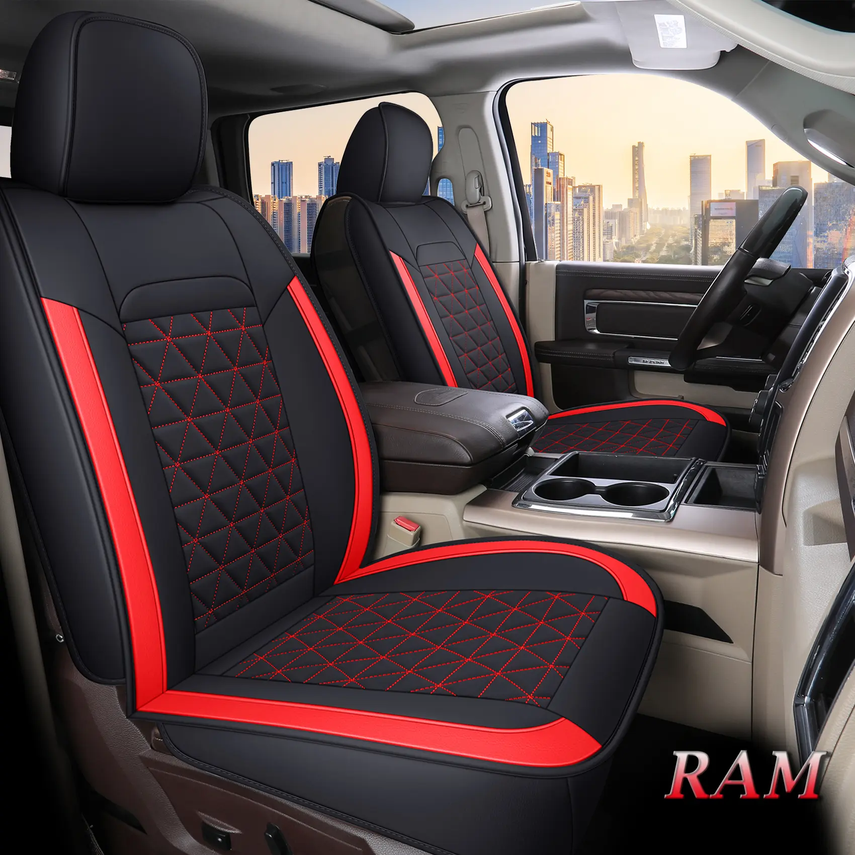 Coverado Dodge RAM Seat Covers Full Set, Waterproof Truck Car Seat Cover Protectors Custom Fit for 2002-2024,2009-2023 dodge ram RAM 1500 2500 3500 Truck Pickup with Curved Bench(Red)BlackFriday Car Seat Headrest Furry Car Seat Decorative