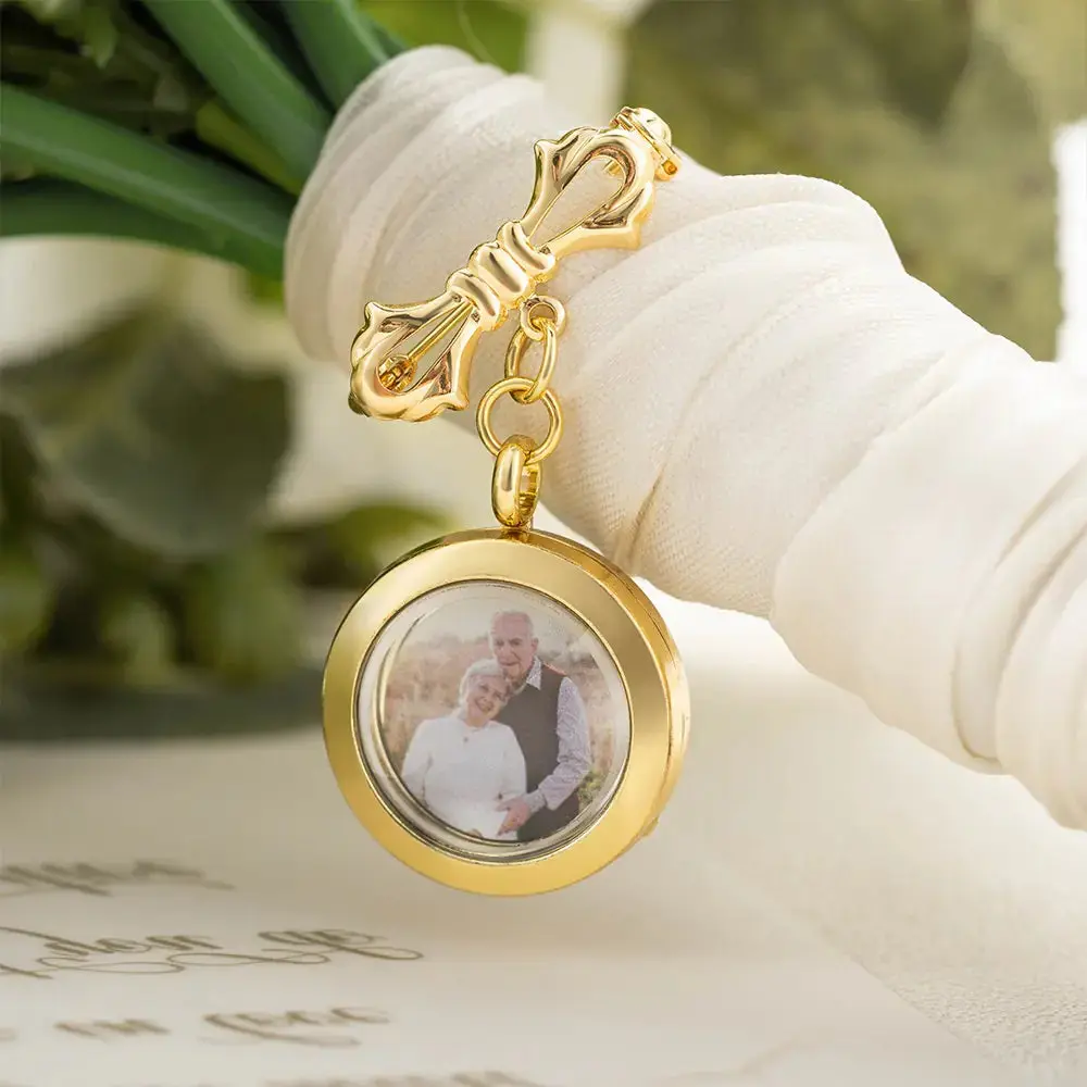 Custom Photo Wedding Lapel Pin, Picture Brooch for Groom, Bridal Bouquet Charm, Memory Bouquet Charm