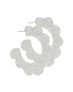 Margo Scallop Hoop Earrings - Silver Glitter