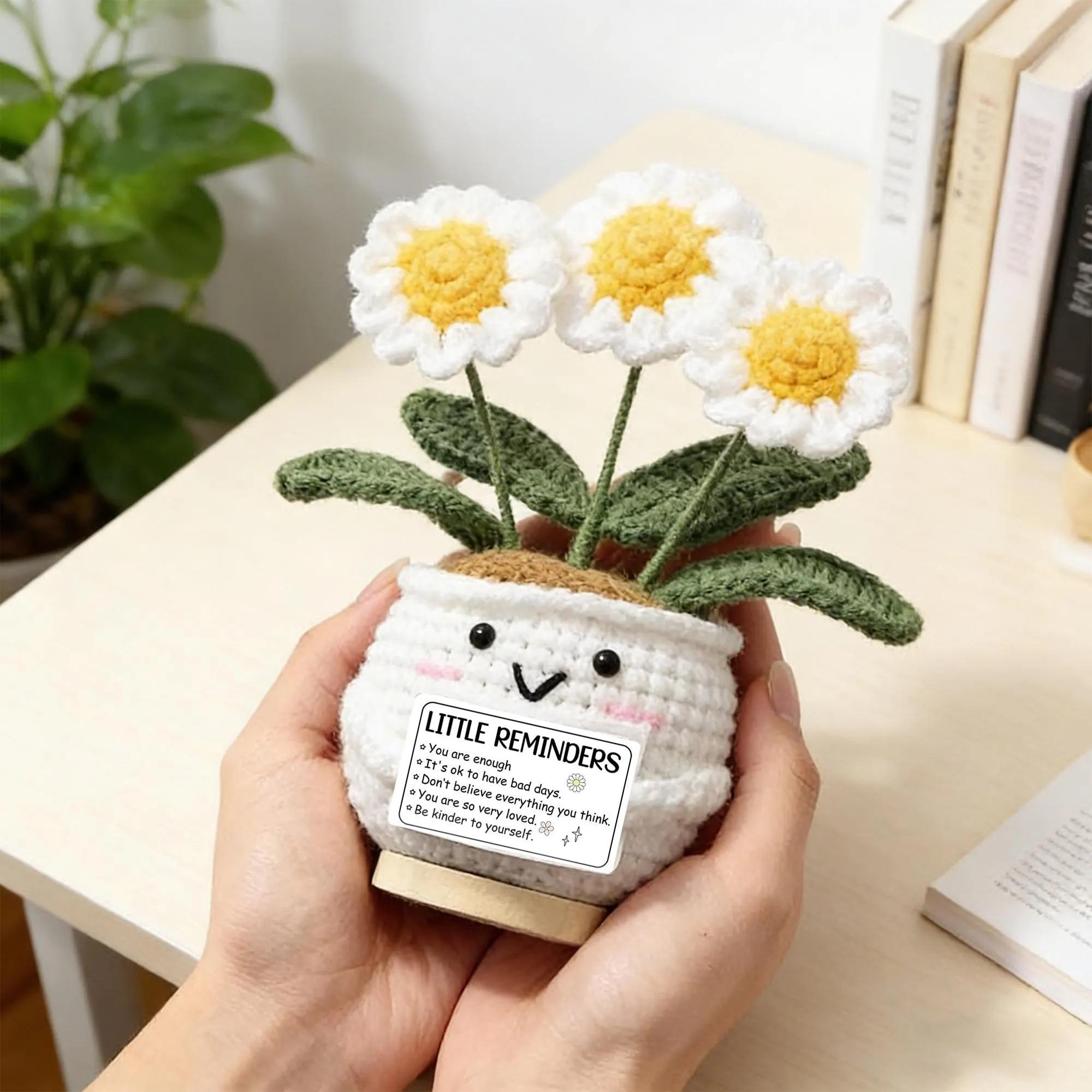 Handmade Crochet Daisy Potted Plant,Emotional Support Positive Flower,Cute Desk Decor,Gift for Mother's Day,Teachers & Graduates,Thank you