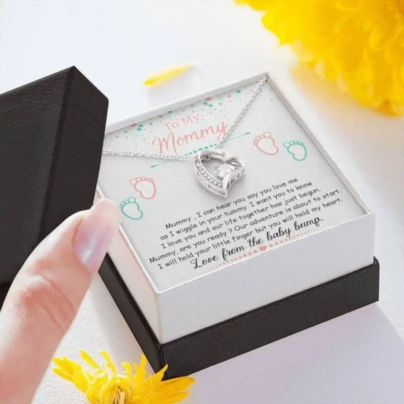Wife Necklace, Push Present Love From Baby Bump Necklace – Pregnancy Gift For Mom, Mommy From Baby Bump, Necklace Gift Box, Small Jewelry Gift Box, Card Box, Birthday Gift Necklace, Mothers Day Gifts